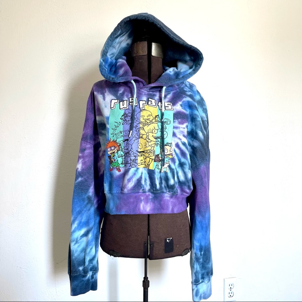 Nickelodeon Rugrats Cropped Hoodie‎ Womens Size XL Purple Tie Dye 90s Loungewear